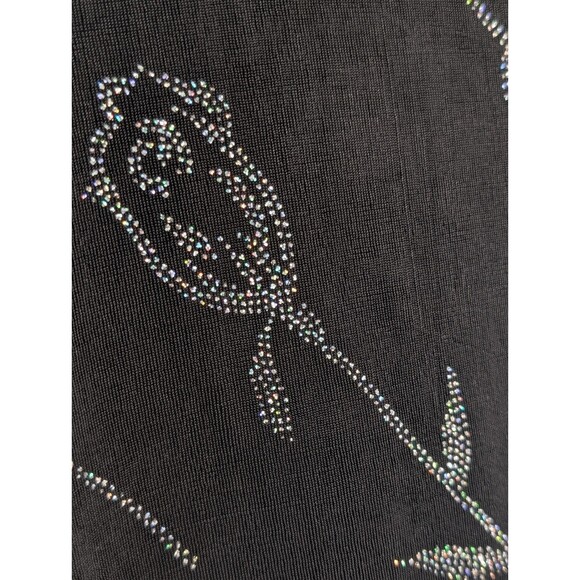 Molly Malloy Evening Vintage 90s Black Rhinestone Roses Midi Dress Size Large - Picture 5 of 12